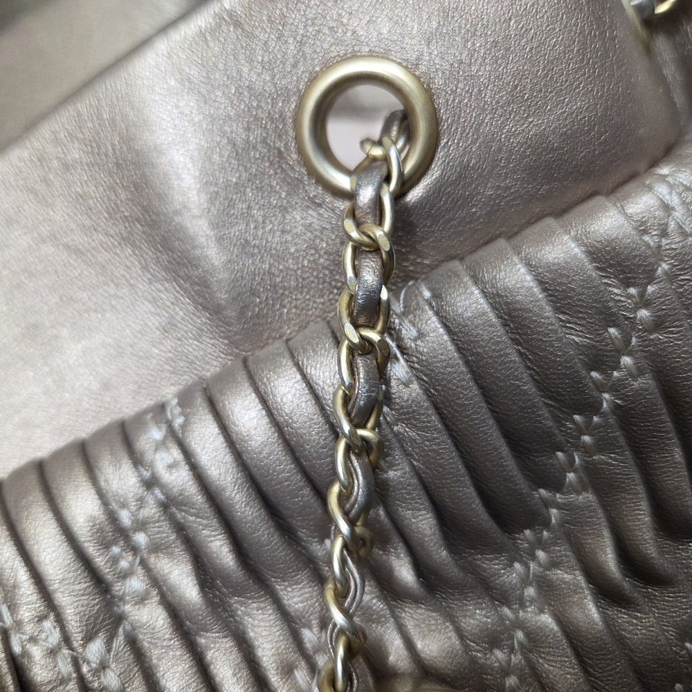 Chanel Coco Pleats Drawstring Chain Lambskin Leather Bucket Bag Purse - Picture 4 of 16